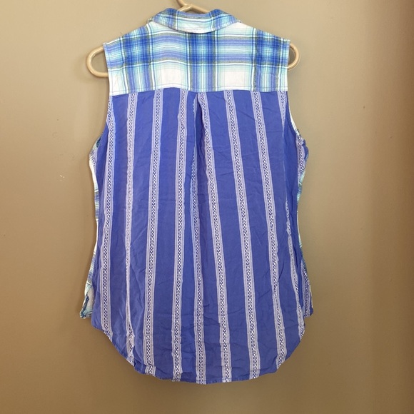 Como Vintage Women’s Sleeveless Plaid Button Up Blouse Size Large, 100% Rayon - Picture 2 of 8